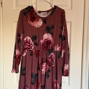 Mauve Floral Long Sleeve Dress